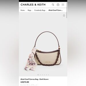 Charles&Keith Alcott Scarf Canvas Bag - Dark Brown